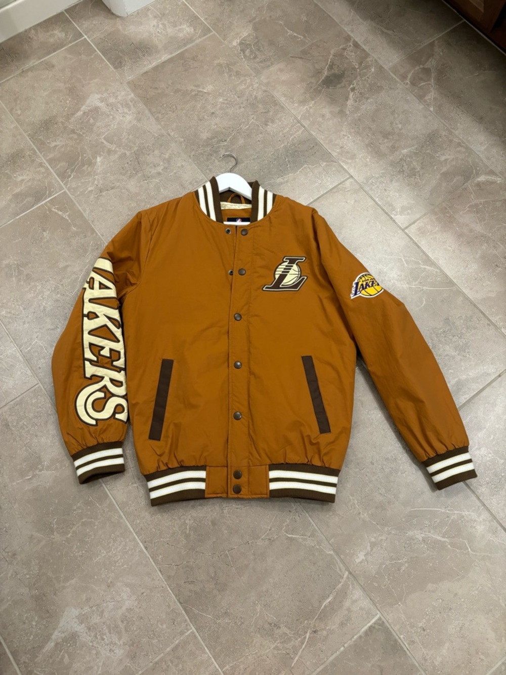 Superdry Brown and Cream Lakers Varsity Jacket
